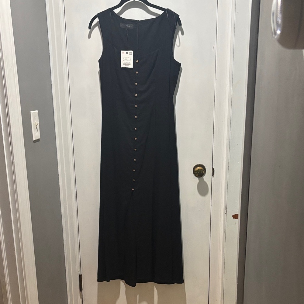 New ZARA linen blend maxi button down dress